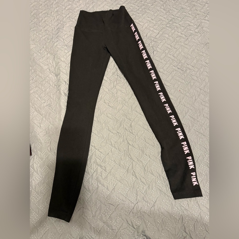 Victoria's Secret Black Leggings with Pink Logo